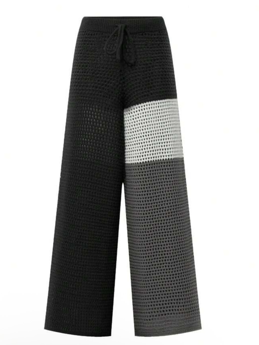 Wide Leg Crochet Knit Pants in Black, Gray & White